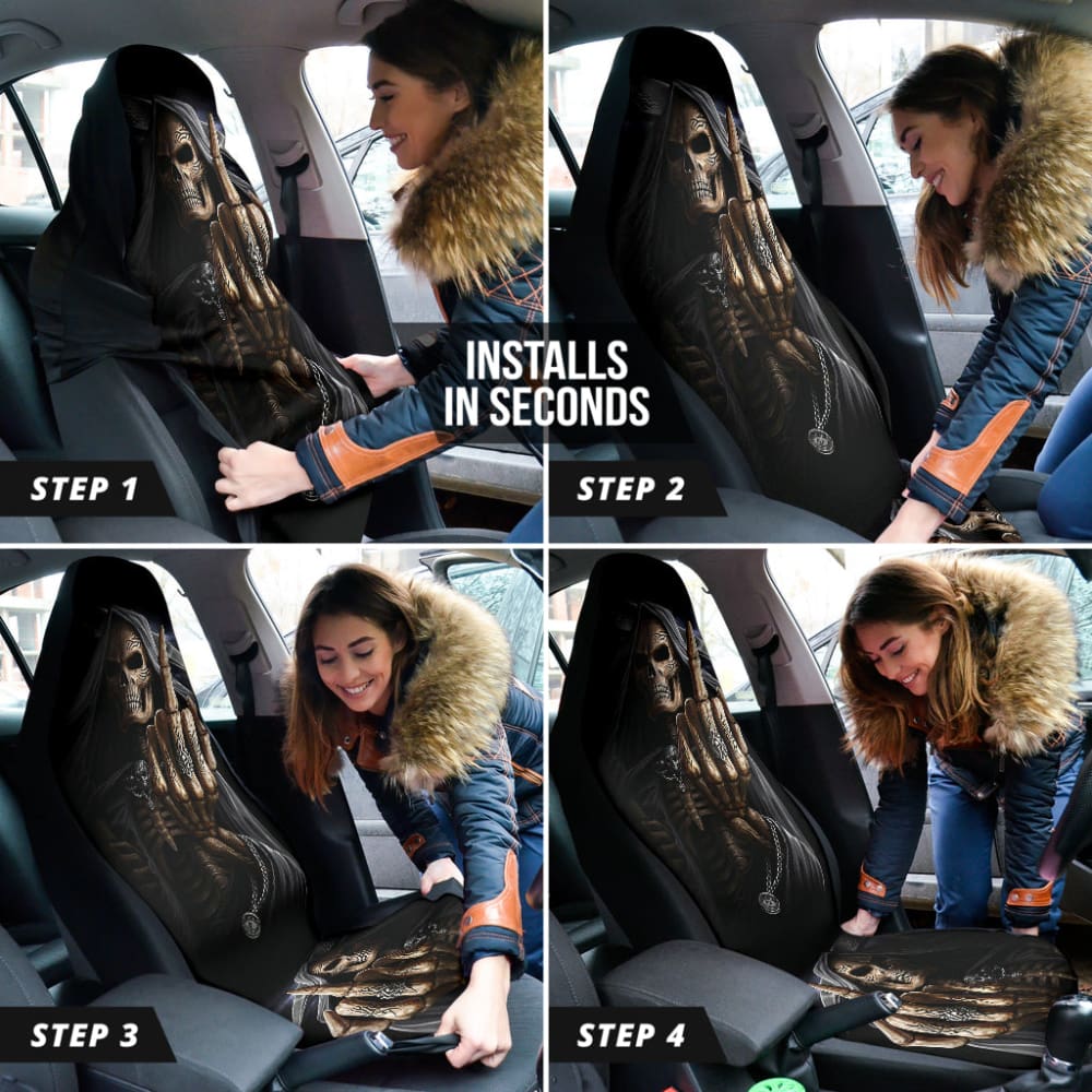 Black Themed Gothic Skull Grim Reaper Car Seat Covers
