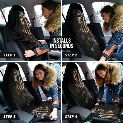 Black Themed Gothic Skull Grim Reaper Car Seat Covers