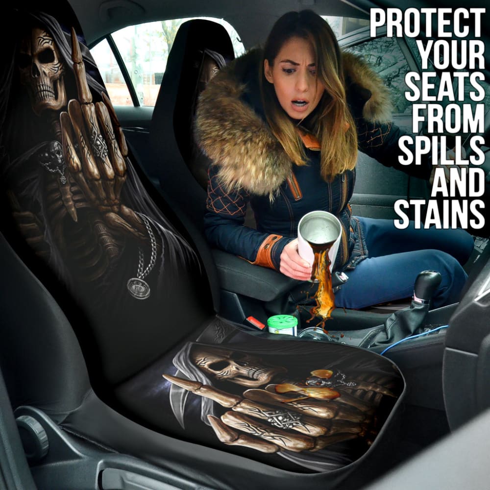 Black Themed Gothic Skull Grim Reaper Car Seat Covers
