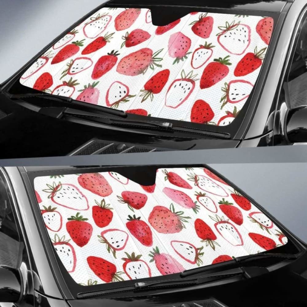 Watercolor Hand Drawn Beautiful Strawberry Pattern Car Auto Sun Shades