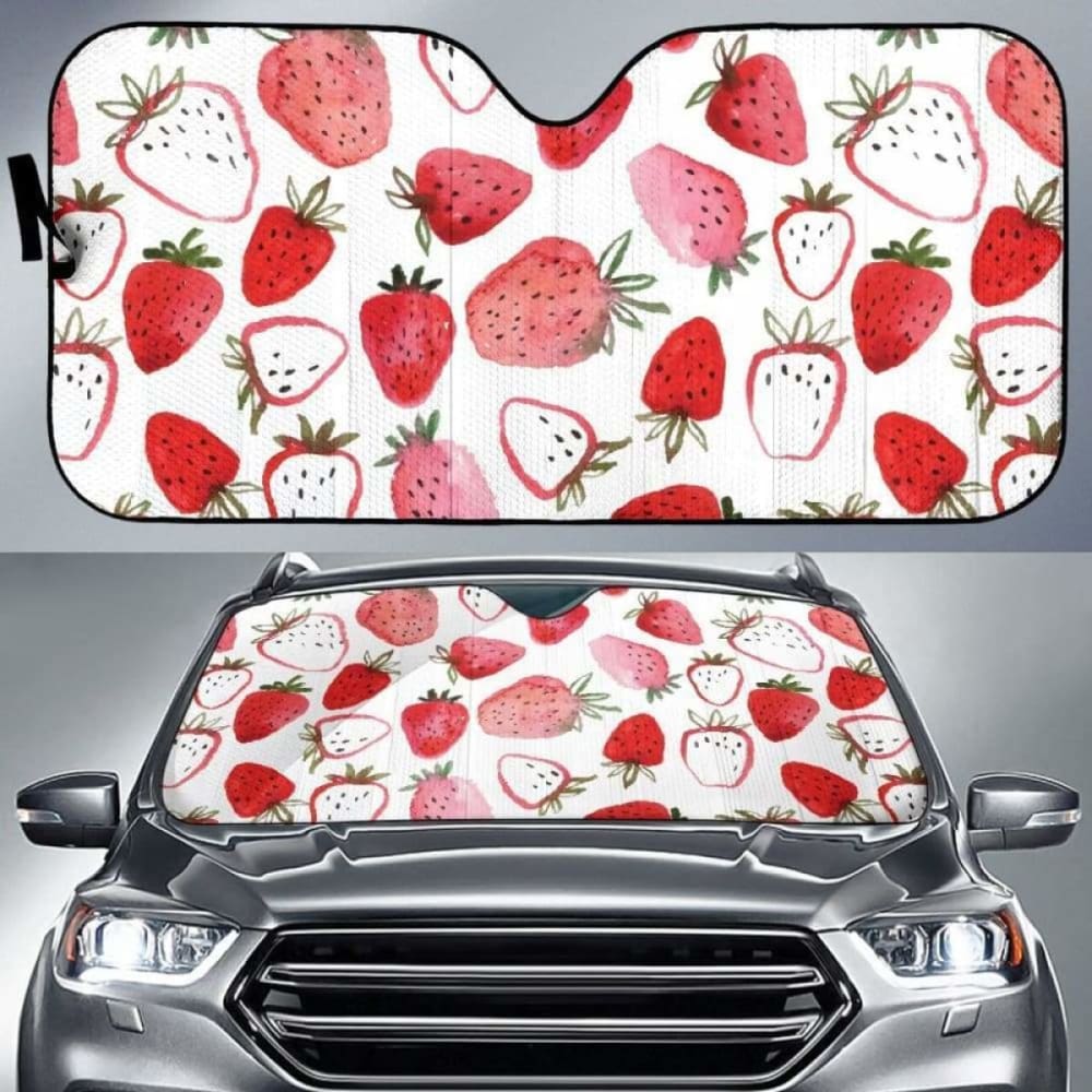 Watercolor Hand Drawn Beautiful Strawberry Pattern Car Auto Sun Shades