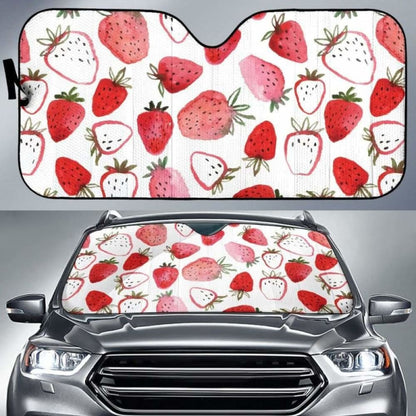 Watercolor Hand Drawn Beautiful Strawberry Pattern Car Auto Sun Shades