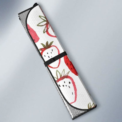 Watercolor Hand Drawn Beautiful Strawberry Pattern Car Auto Sun Shades