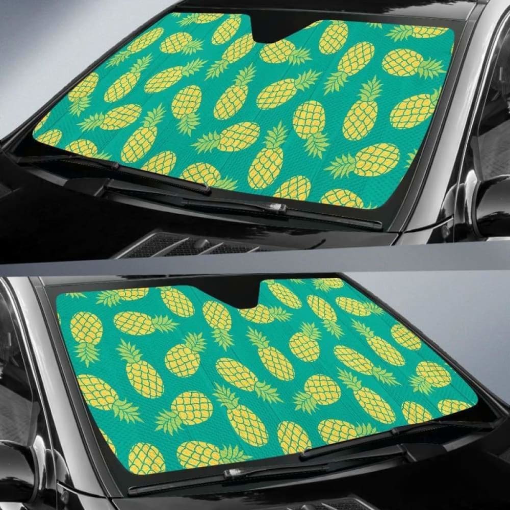 Pineapples Pattern Green Background Car Auto Sun Shades