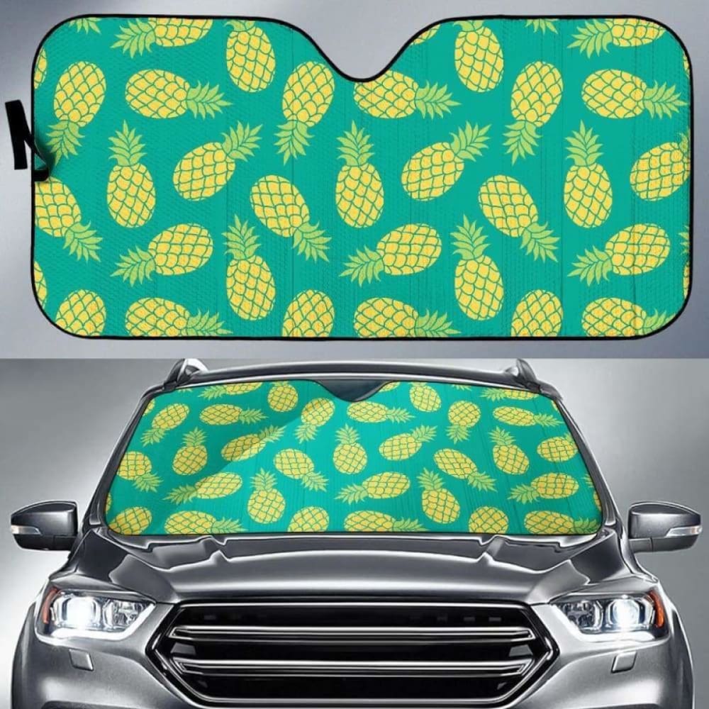 Pineapples Pattern Green Background Car Auto Sun Shades