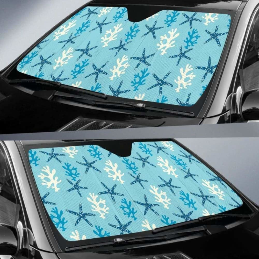 Blue Starfish Coral Reef Pattern Car Auto Sun Shades