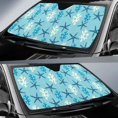 Blue Starfish Coral Reef Pattern Car Auto Sun Shades