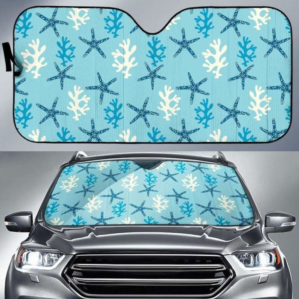 Blue Starfish Coral Reef Pattern Car Auto Sun Shades