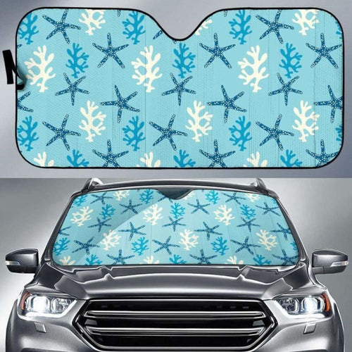 Blue Starfish Coral Reef Pattern Car Auto Sun Shades