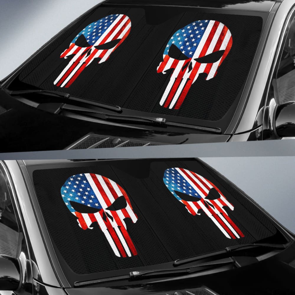 Punisher Skull Military American Flag Car Auto Sun Shades