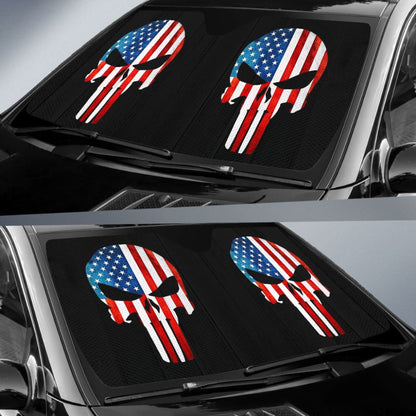 Punisher Skull Military American Flag Car Auto Sun Shades