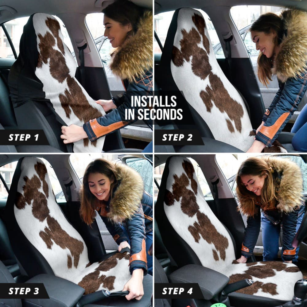 Amazing Best Gift Brown Cowhide Print Car Seat Covers Custom