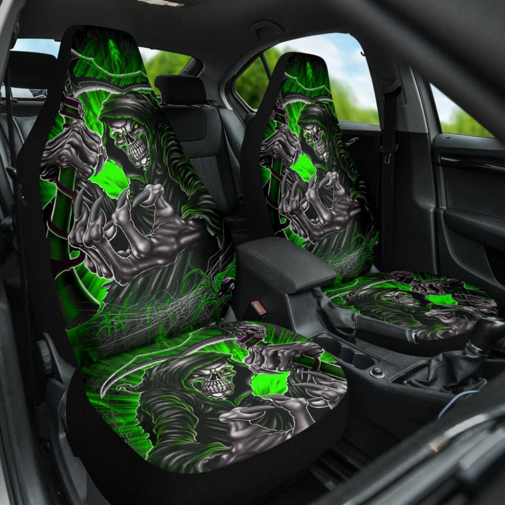 Gray And Green Gothic Skull Grim Reaper Car Seat Covers
