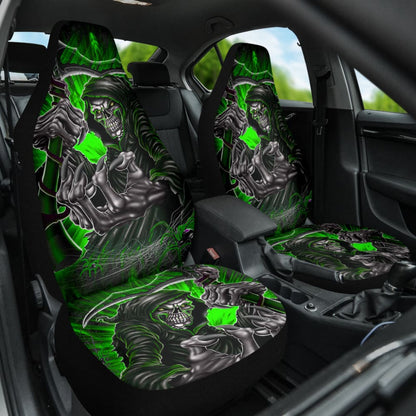Gray And Green Gothic Skull Grim Reaper Car Seat Covers