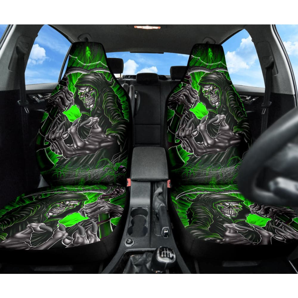 Gray And Green Gothic Skull Grim Reaper Car Seat Covers