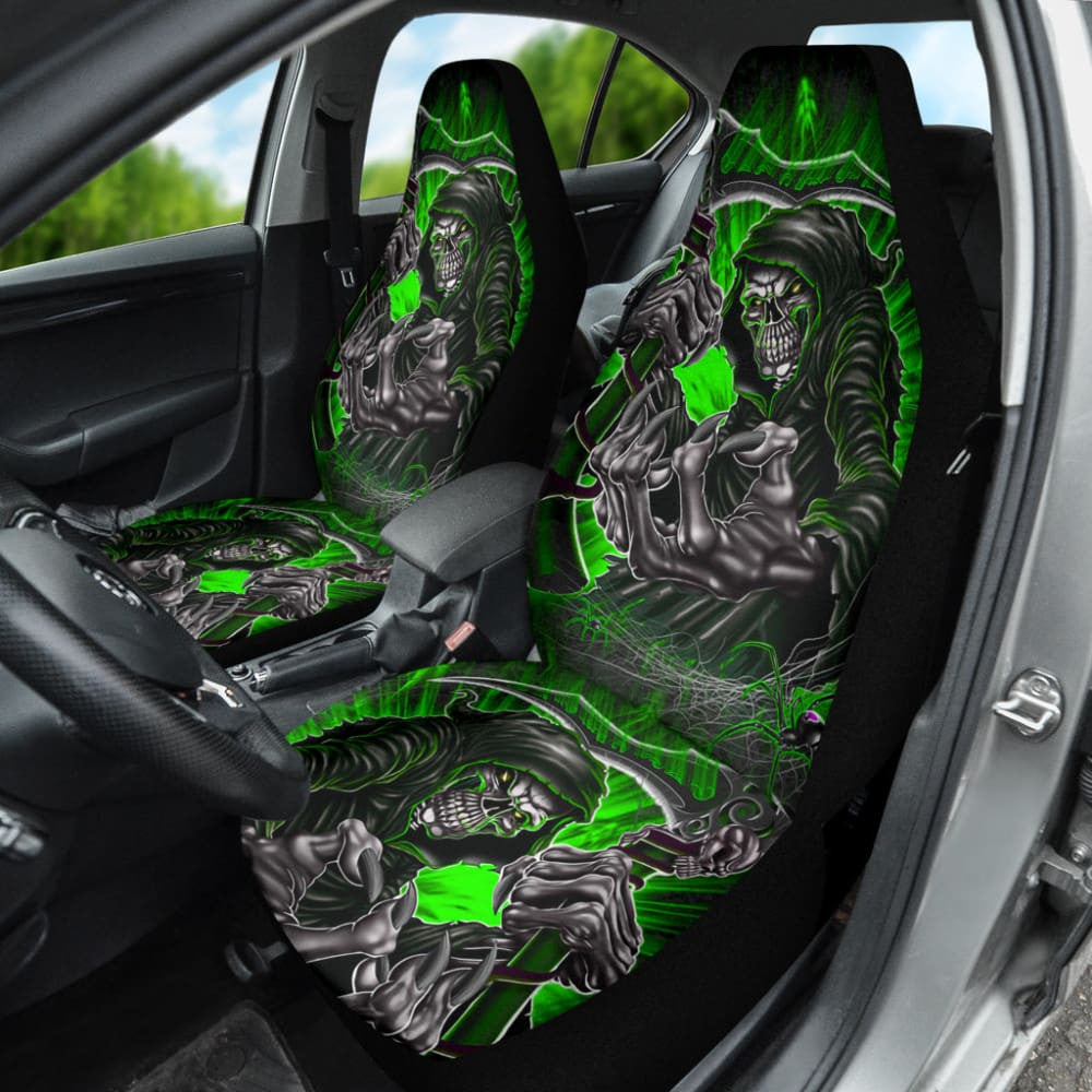 Gray And Green Gothic Skull Grim Reaper Car Seat Covers