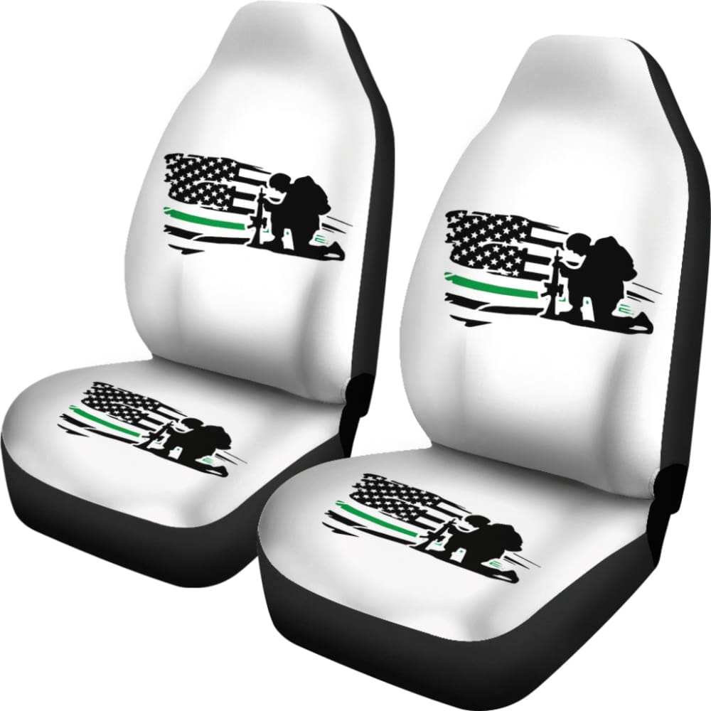 Thin Green Line American Flag Car Seats Covers Honoring Military