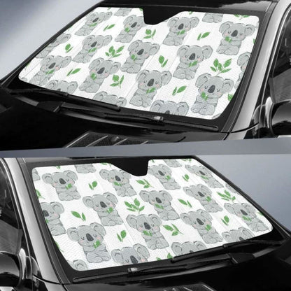 Hand Drawn Koala Leaves Pattern Car Auto Sun Shades