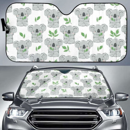 Hand Drawn Koala Leaves Pattern Car Auto Sun Shades