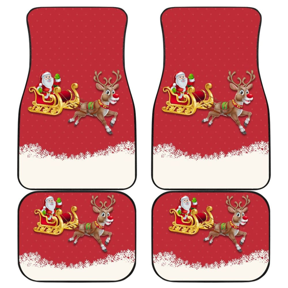 Red Nose Reindeer And Santa Claus Car Floor Mats