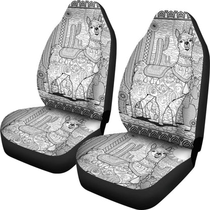 Black And White Llama And Cactus Under Sunshine Car Seat Covers