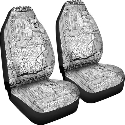 Black And White Llama And Cactus Under Sunshine Car Seat Covers