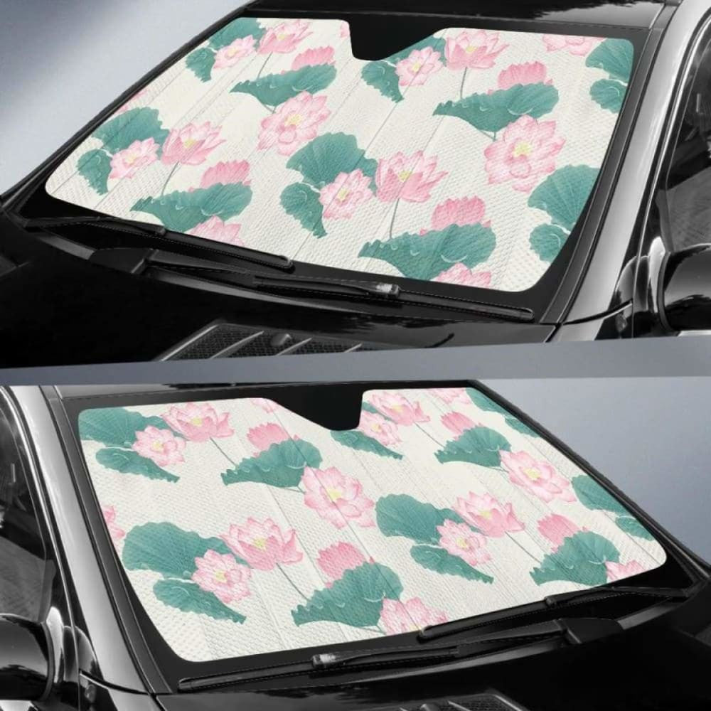 Pink Lotus Waterlily Leaves Pattern Car Auto Sun Shades