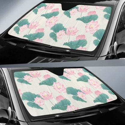 Pink Lotus Waterlily Leaves Pattern Car Auto Sun Shades