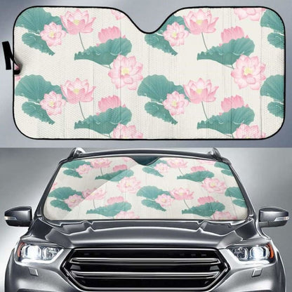 Pink Lotus Waterlily Leaves Pattern Car Auto Sun Shades