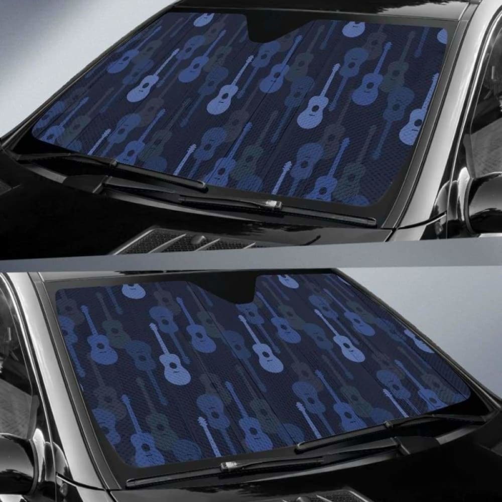 Blue Theme Guitar Pattern Car Auto Sun Shades