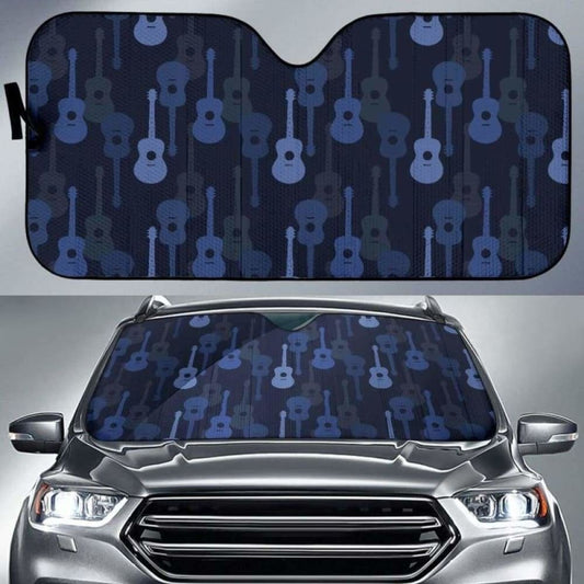 Blue Theme Guitar Pattern Car Auto Sun Shades