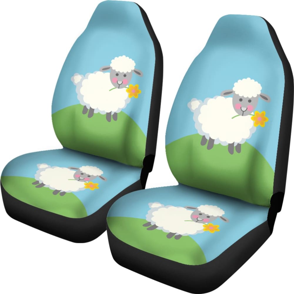 Cute Sheep With Grass And Flower Car Seat Covers