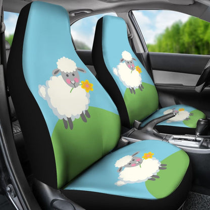 Cute Sheep With Grass And Flower Car Seat Covers