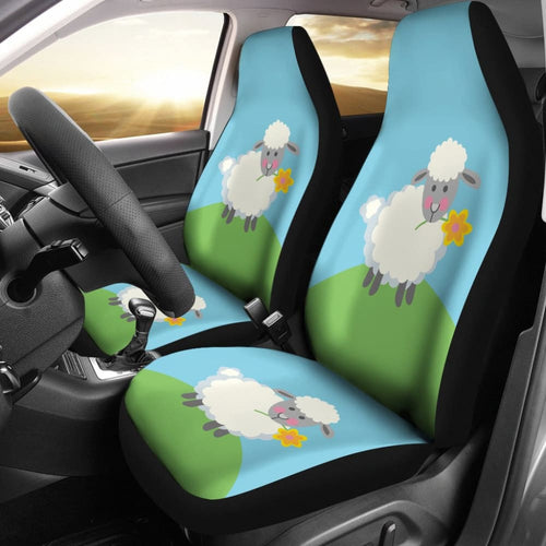 Cute Sheep With Grass And Flower Car Seat Covers