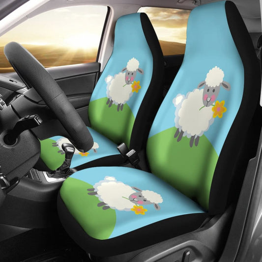 Cute Sheep With Grass And Flower Car Seat Covers