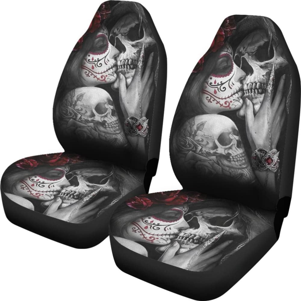Kissing Skeleton Sugar Skull Gothic Calavera Car Seat Covers