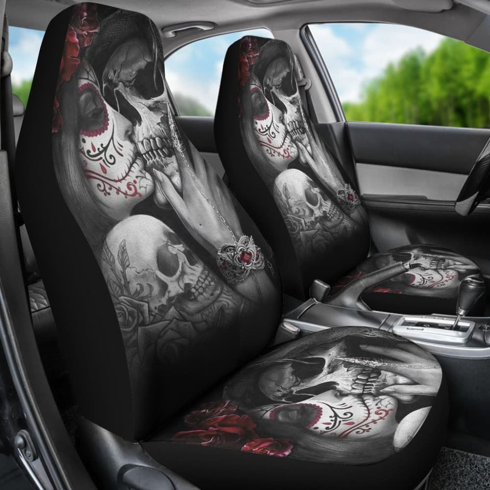 Kissing Skeleton Sugar Skull Gothic Calavera Car Seat Covers