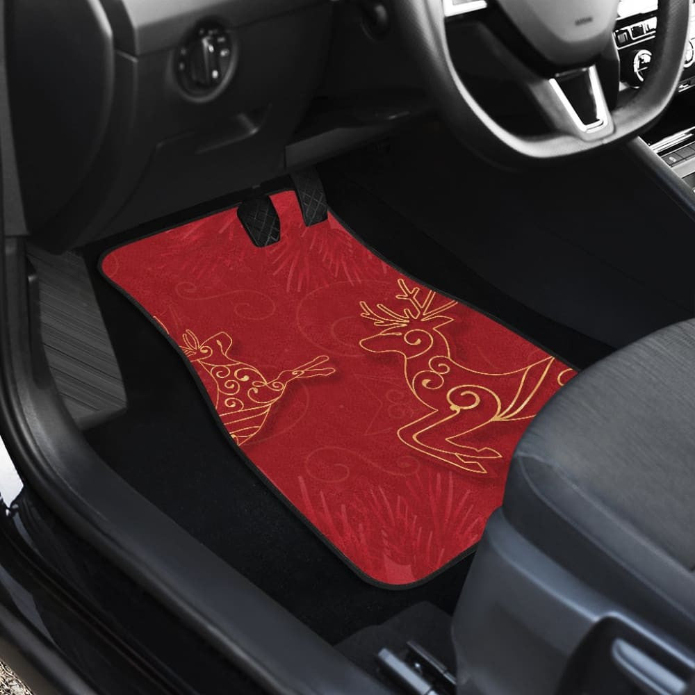 Christmas Reindeer And Pine Tree Pattern Car Floor Mats