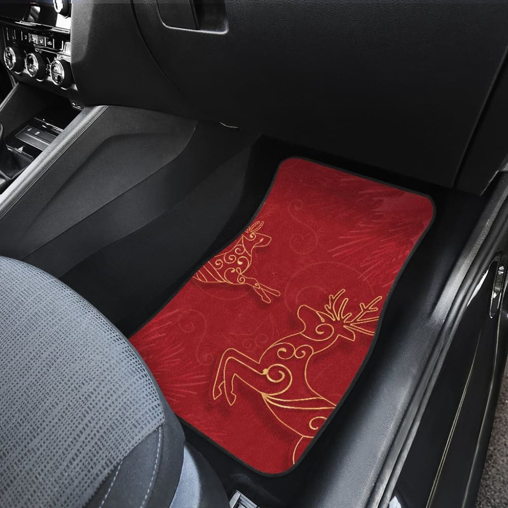 Christmas Reindeer And Pine Tree Pattern Car Floor Mats