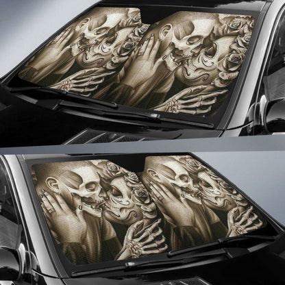King And Queen Kissing Skulls Skeletons Death Car Auto Sun Shades