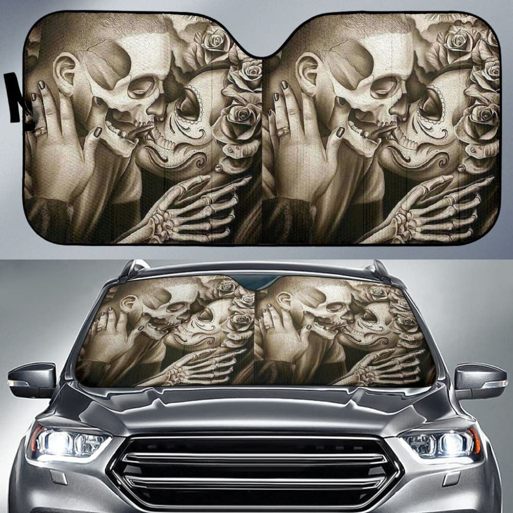 King And Queen Kissing Skulls Skeletons Death Car Auto Sun Shades