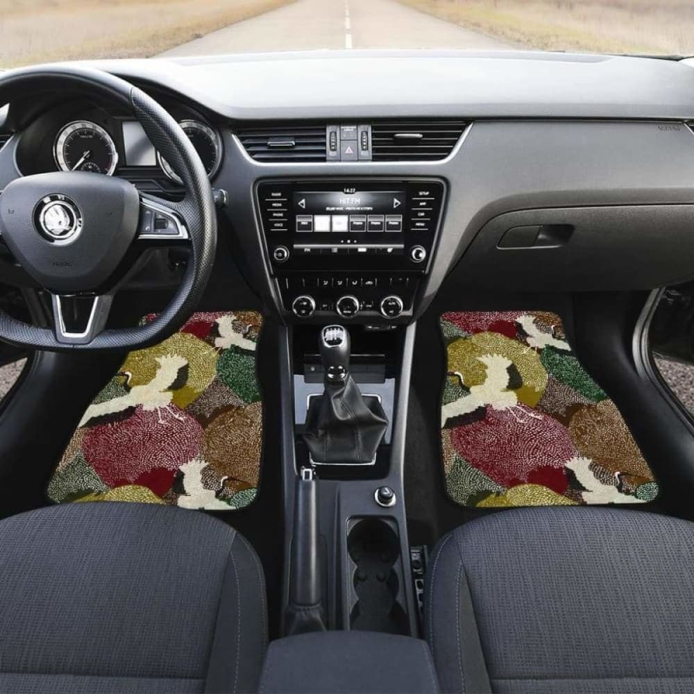 Japanese Cranes Flying Forest Dot Pattern Front And Back Car Mats