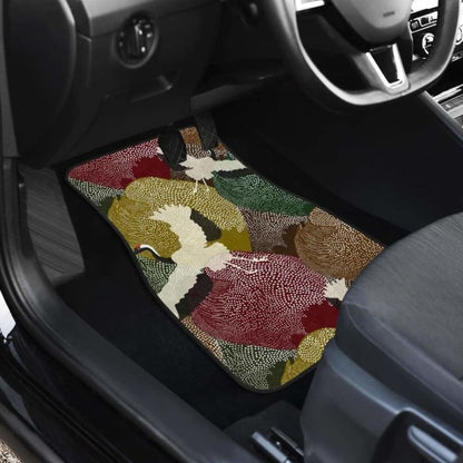 Japanese Cranes Flying Forest Dot Pattern Front And Back Car Mats