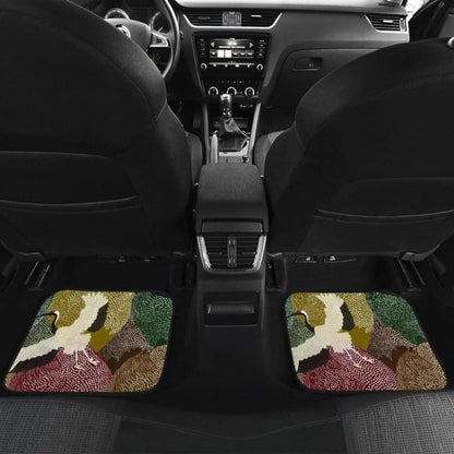 Japanese Cranes Flying Forest Dot Pattern Front And Back Car Mats
