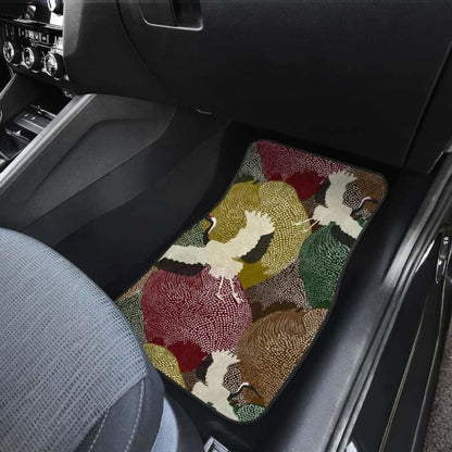 Japanese Cranes Flying Forest Dot Pattern Front And Back Car Mats