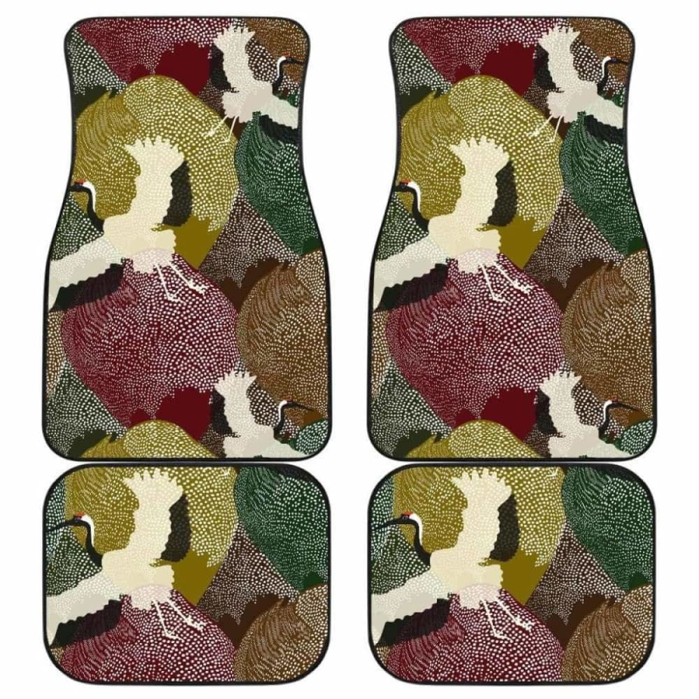 Japanese Cranes Flying Forest Dot Pattern Front And Back Car Mats