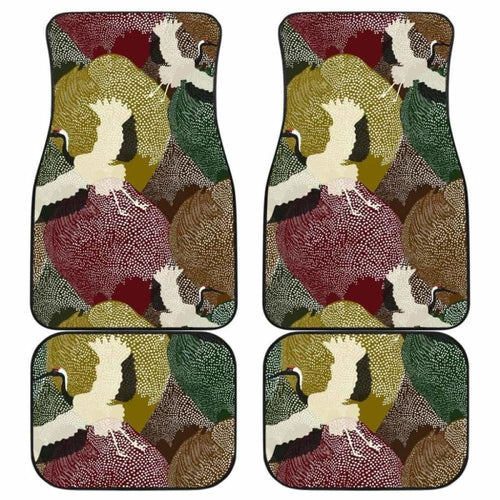 Japanese Cranes Flying Forest Dot Pattern Front And Back Car Mats
