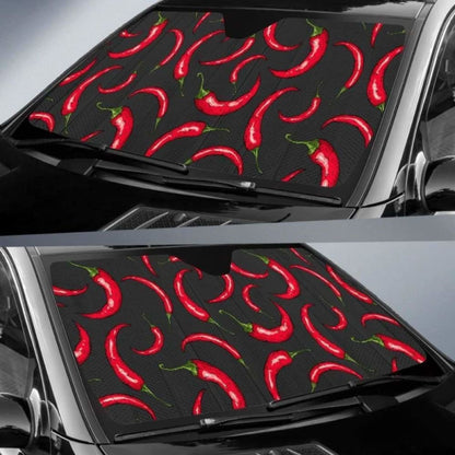 Chili Peppers Pattern Black Background Car Auto Sun Shades