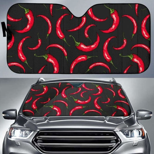 Chili Peppers Pattern Black Background Car Auto Sun Shades