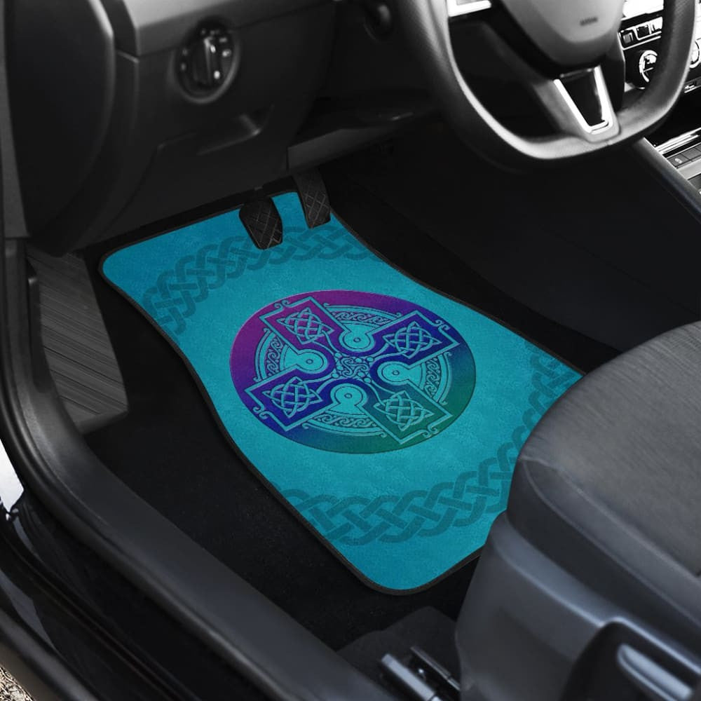 Celtic Circle Cross Car Floor Mats Set Purple and Blue
